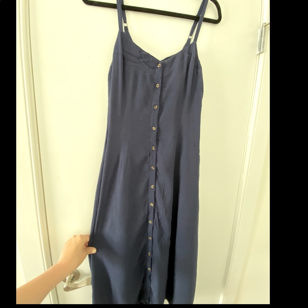 Navy blue buttoned cross back dress